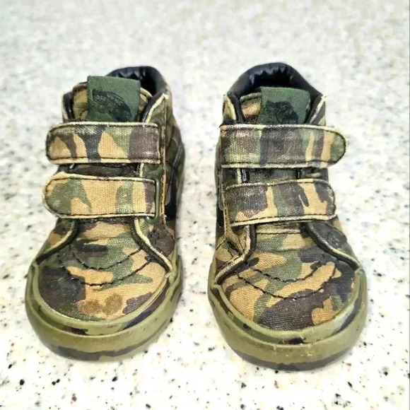 VANS Off The Wall High Top Sneakers Camo Shoes TODDLER SIZE 4 Green HTF - Picture 1 of 8